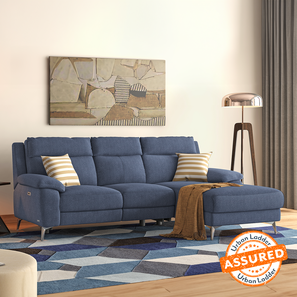 Recliners Design Emila Fabric Three Seater Motorized Recliner in Blue